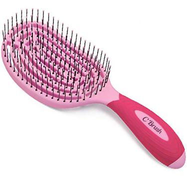 Imagem de NuWay 4Hair® Secador de cabelo curvado e ventilado patenteado escova C desembaraçadora segura (rosa)