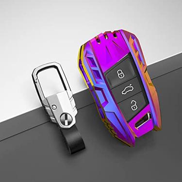 Imagem de CSHU Metal Protection Car Key Case Cover Chaveiro Ring Key Bag, apto para VW Volkswagen Polo Bora Tiguan Passat Golf 6 Lavida Scirocco, typeB brilhante