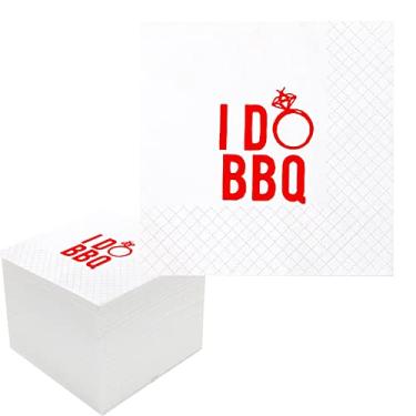Imagem de Geloar Guardanapos de coquetel I Do Churrasco, pacote com 100 guardanapos de papel descartáveis I Do BBQ para bebidas a granel para noivado, casamento, bar, ensaio, jantar, chá nupcial, decoração de festa, 2 camadas, 12 x 13 cm