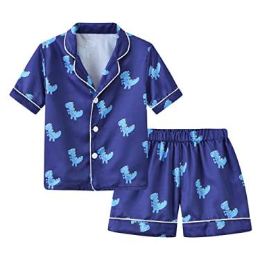 Imagem de Mercatoo Conjunto de pijama infantil para meninas/meninos de manga curta, 2 peças, roupa de dormir macia com botões, camisola de verão, Amarelo, 3-4 Anos