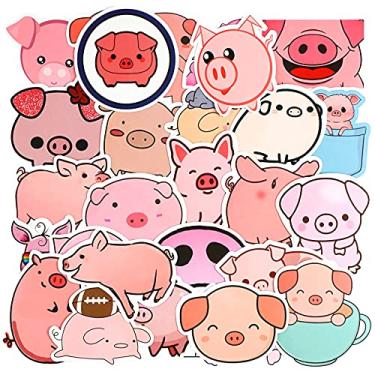 Imagem de Outus 100 peças adesivos de porco kawaii fofo desenho animado rosa porquinho para crianças, adesivos de animais de vinil à prova d'água para garrafas de água, laptop, decoração DIY, scrapbook, skate