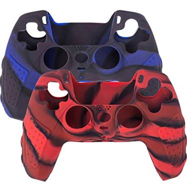 Imagem de Capa para controle de controle PS5, capa protetora de silicone antiderrapante Chin FAI para controle sem lSense para PlayStation 5 com 6 tampas de aperto de polegar (camuflagem (2 peças)