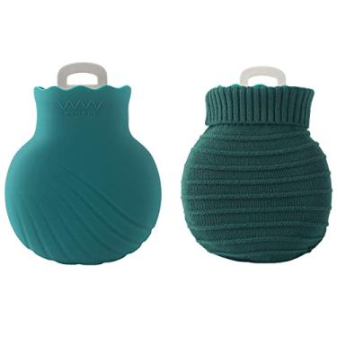 Imagem de Garrafa de água quente com capa de malha macia grande clássica livre de BPA bolsa de água quente para pescoço, dor no ombro e aquecedor de pés de mão, cólicas menstruais, compressa quente e terapia fria, verde, 550ml