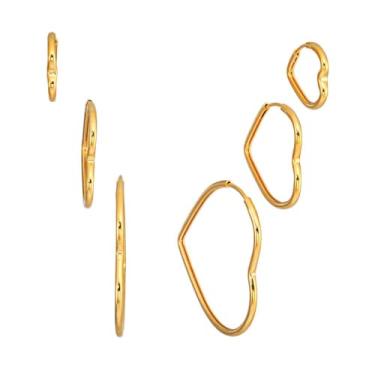 Imagem de Trio Argola De Coração Vazado Antialérgico Banhado à Ouro 18k