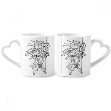 Imagem de Conjunto de canecas de porcelana para casais, desenho de reinos de romance e reinos de cerâmica com alça de coração