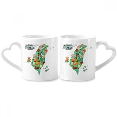 Imagem de Taiwan Foods Map China Honey Coffee Couple Porcelain Mug Set Ceramic Lover Cup Heart Handle