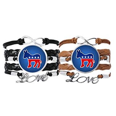 Imagem de DIYthinker Pulseira de mão com emblema de burro americano, partido democrático, pulseira de corda de couro, conjunto duplo, presente, Não se candidatar