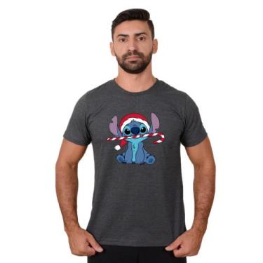 Imagem de Camiseta De Natal Masculina Stitch Desenho Personalizada Algodão Malha
