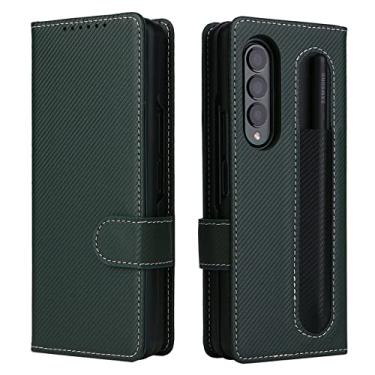 Imagem de Capa de telefone de carteira de couro fosco simples para Samsung Galaxy Z Fold 3 Fold 4 4 5G Fold3 Design separado Suporte para caneta, verde, para Samsung Z Fold 4