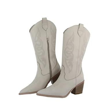 Imagem de Bota Texana Bico Fino Couro Bordada Retta Oficial Off White (36)