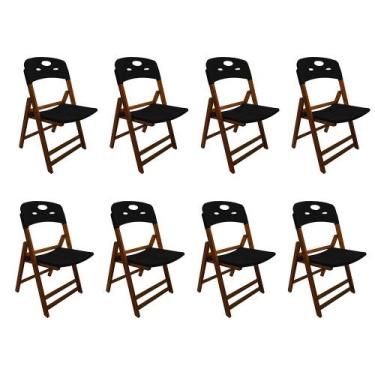Imagem de Kit Com 8 Cadeiras Dobraveis De Madeira Elegance Mel Polipropileno Pre