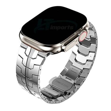 Imagem de Pulseira Metal Elos Moderna LTIMPORTS, compativel com Apple Watch Ultra 49mm e Apple Watch 45mm 44mm 42mm (Prata)