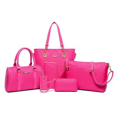Imagem de AlwaySky Bolsa de ombro feminina de nylon, 6 peças, com alça superior, conjunto de estojo tipo carteira, Rosa, One_Size
