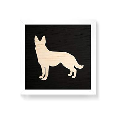 Imagem de Arte Maníacos Quadro decorativo com moldura caixa branca em Madeira - Silhueta Pastor Alemão - 30x30cm