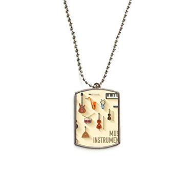 Imagem de DIYthinker Colar com pingente de corrente de aço inoxidável com padrão de combinação de instrumentos musicais