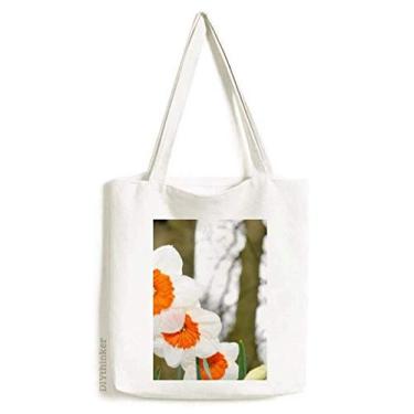 Imagem de Bolsa de lona com flores vermelhas e brancas, sacola de compras, bolsa casual