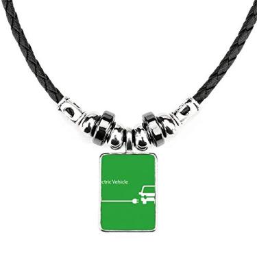 Imagem de DIYthinker Plugue de carregamento de veículos energéticos protege o meio ambiente, colar de joias, torque, pingente de corda de couro