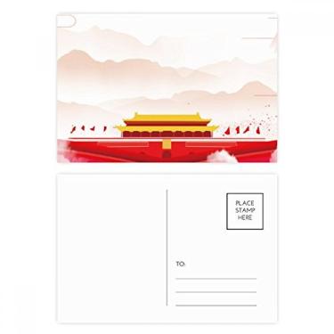 Imagem de Cartão postal de aniversário com bandeira vermelha Tiananmen Mountain Fog