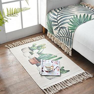 Imagem de jia cool Coleção Modern Bohemian Style Tapete de área pequena, algodão, lavável, sala de estar, sofá, 61 x 90 cm,