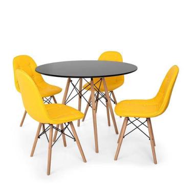 Imagem de Conjunto Mesa Eiffel Preta 90cm + 4 Cadeiras Dkr Charles Eames Wood Es