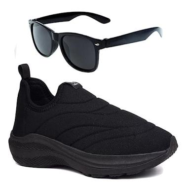 Imagem de Tenis Infantil Meninos Meninas Calce Facil Leve Tipo Meia + Oculos Cor:Preto;Tamanho:26