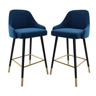 Imagem de Cadeiras de jantar cadeiras de sala de jantar banquetas de bar de metal Kithchen banqueta de bar de veludo bancada de bar com altura estofada com apoio para os pés, cadeira de jantar para café da manhã para cafeteria e pub conjunto de 2 Tudo está bem
