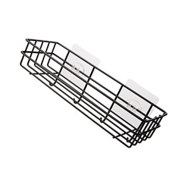 Imagem de Garneck 2 Peças Organizador De Rack De Armazenamento De Parede Organizador Perfurador De Metal Para Ganchos Essenciais Preto Prateleiras Titular Copo Banho Pendurado Sem Sucção Racks De