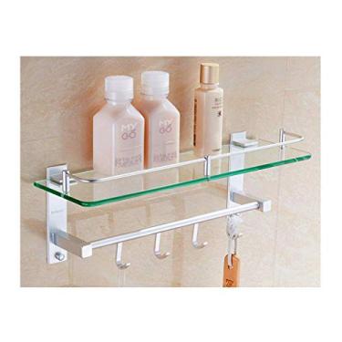 Imagem de NATWEE Toalheiro Suporte de Parede Prateleira de Banheiro com Ganchos Espaço Multifuncional Material Alumínio 7mm Prateleira de Vidro Temperado Toalheiro/15 * 30 cm É tão gentil da sua parte