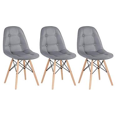 Imagem de Loft7 Home Decor, Kit 3 Cadeiras Estofadas Eames Eiffel Botonê - Madeira clara Cinza Escuro