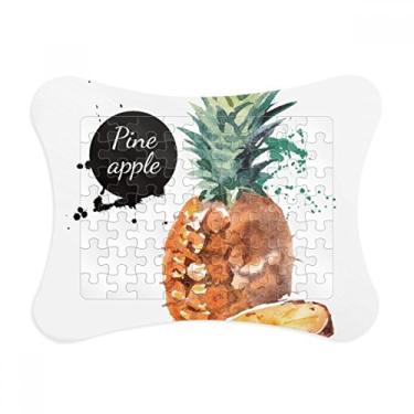 Imagem de Moldura de quebra-cabeça de aquarela saborosa e saudável com abacaxi, enfeite de quebra-cabeça