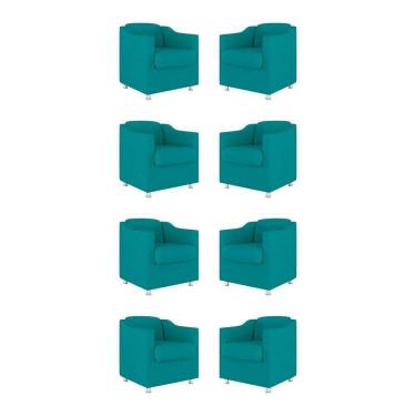 Imagem de Kit 08 Poltronas Decorativas Sala De Espera Clinica Tecido Cor:azul Turquesa