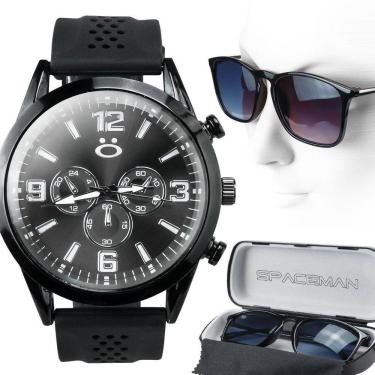 Imagem de Kit Relogio Masculino silicone analogico premium +oculos