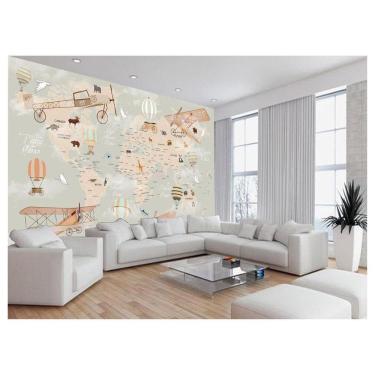 Imagem de Papel De Parede 3D Mapa Mundi Kids Avião Balão 3,5M Nmu87