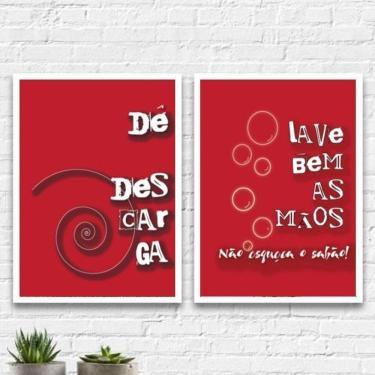 Imagem de Kit 2 Quadros Lembretes Para Banheiro 45X34Cm Branca