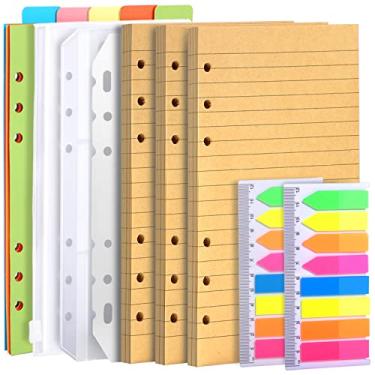Imagem de LEOBRO Refil de papel A6, pacote com 3, 45 peças, papel pautado com folhas soltas para fichário A6, inserções de agenda, com bolso para fichário, para papelaria
