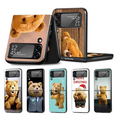 Imagem de Estojo rígido para Samsung Z Flip  caixa preta  casca dura  urso bonito  mascote engraçado  Z Flip