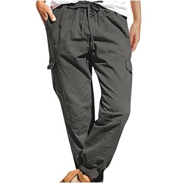 Imagem de Calça feminina fina rodada perna larga calças soltas calças para mulheres calças cargo verão outono 2024, Cinza U-533, P