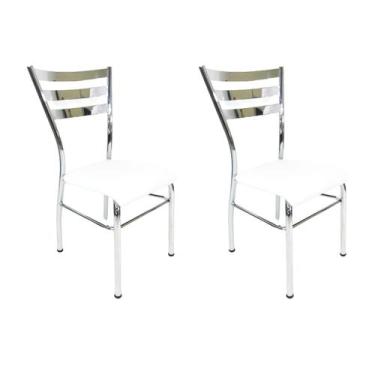 Imagem de Kit 2 Cadeiras De Cozinha Com Reforço Cromada Assento Branco - Poltron