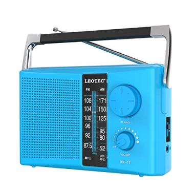 Imagem de Rádio AM/FM com melhor recepção LEOTEC, rádio portátil operado por CA ou bateria com alto-falante grande, botão de afinação grande, mostrador transparente, conector de fone de ouvido para presente