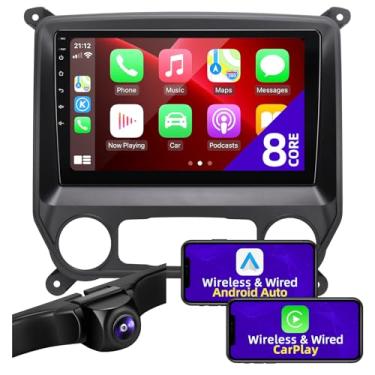 Imagem de CGOGC Android 11 Car Radio Upgrade compatível com Carplay sem fio Android Auto para Chevy Silverado GMC Sierra 2014 2015 2016 2017 2018 8core tela sensível ao toque estéreo Bluetooth unidade de cabeça
