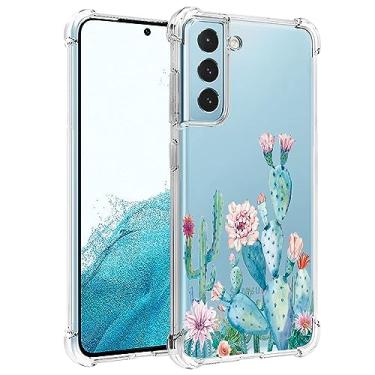 Imagem de Sidande Capa para Galaxy S22, Capa para Samsung S22 5G SM-S901U para meninas e mulheres, capa protetora fina de TPU flexível e floral transparente para Samsung Galaxy S22 5G (cacto)
