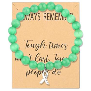 Imagem de CENWA Pulseira verde de contas de conscientização sobre saúde mental presente de conscientização verde joia de guerreiro fita verde, 7-11, Níquel, Sem pedras preciosas