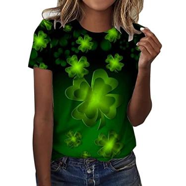 Imagem de Camiseta feminina do Dia de São Patrício com estampa da bandeira irlandesa, túnica verde, blusas casuais de manga curta, Ag, P