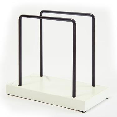 Imagem de Porta-guardanapos de madeira branca com fio de metal, suporte de guardanapo de pé para decoração de mesa, cozinha e sala de jantar