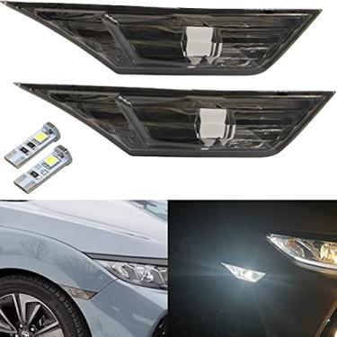 Imagem de Luzes marcadoras dianteiras de LED com lente fumada para 2016 2017 2018 2019 2020 Honda Civic Coupe Hatchback com 2 peças T10 lâmpadas OEM #H02551127N (luz de marcador de luz lateral de fumaça OEM)