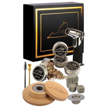 Imagem de Kit de defumador de uísque com tocha e livreto de receitas, kit de defumador de coquetel e bourbon para bebidas, queijo fumado e carnes com 4 sabores de lascas de madeira, presentes para homens (sem