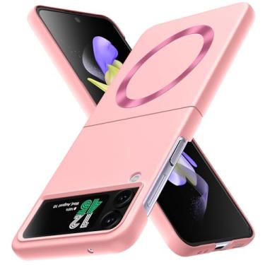 Imagem de YSLBWLE Capa magnética magnética para Samsung Galaxy Z Flip 4 fina e de proteção de nível militar, rosa 21-zflip4-02