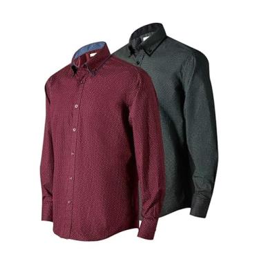 Imagem de FASHIONSPARK Camisas sociais masculinas de negócios, camisas casuais de manga comprida, pacote com 2, camisas de botão, Branco e preto/vinho, XG