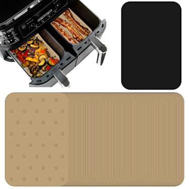 Imagem de Air Fryer Acessórios de papel manteiga para fritadeira de ar dupla Ninja Foodi DZ201 DZ401, 200 peças de forros crus e tapete resistente ao calor, cesta dupla Ninja 8 qt 10 qt folhas para cesta por