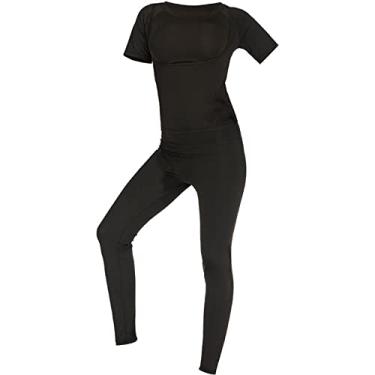 Imagem de HGYJ Fato de sauna profissional feminino - calça de manga curta, roupa de sauna para perda de peso, boxe, treinamento, academia, corrida, preto, GG